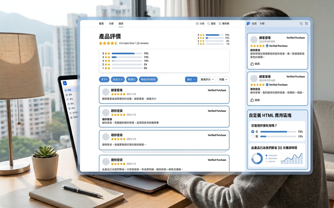 商品評價同 App 區塊示意